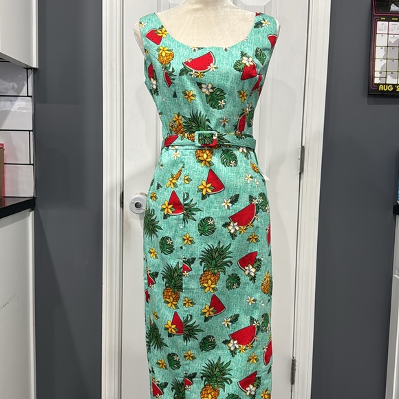 NWT Collectif London Ines Tropical Fruit Pencil Dress Size Large UK 14 US 10 NEW - Picture 13 of 13